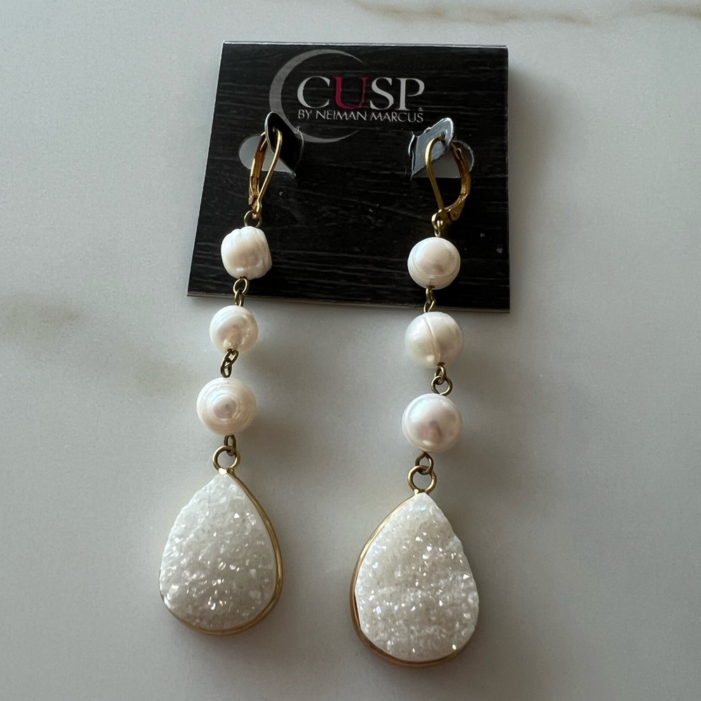 Neiman Marcus Cusp Gold and White Pearl and Stone Earrings